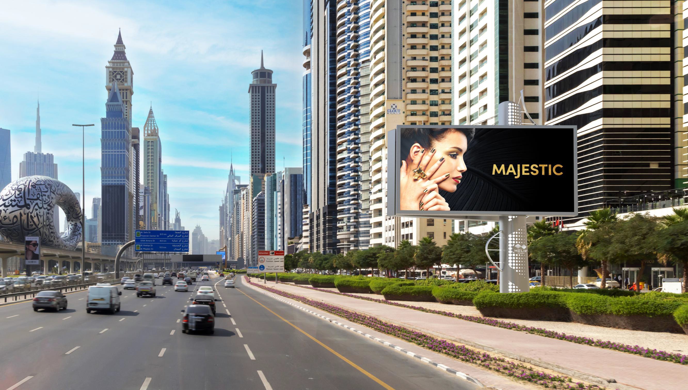 Digital roadside advertising on Sheikh Zayed Road, Dubai