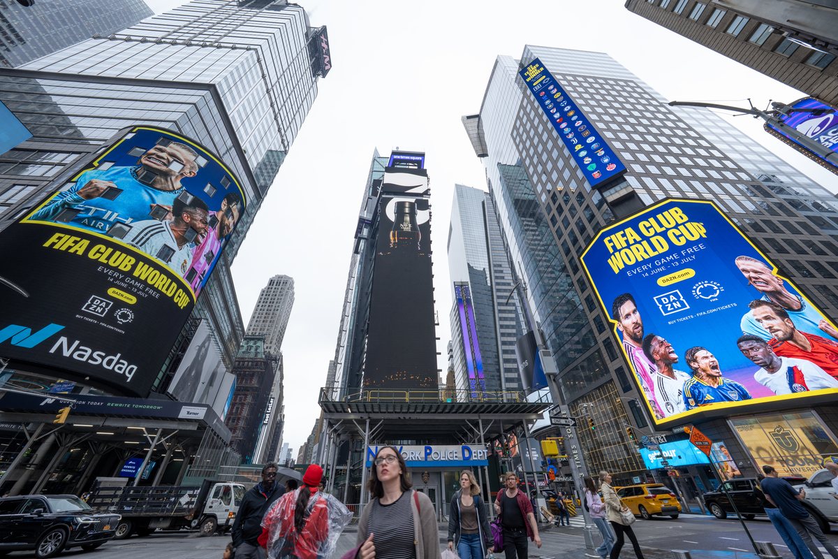 DAZN FIFA Club World Cup advertising screens in Times Square, New York