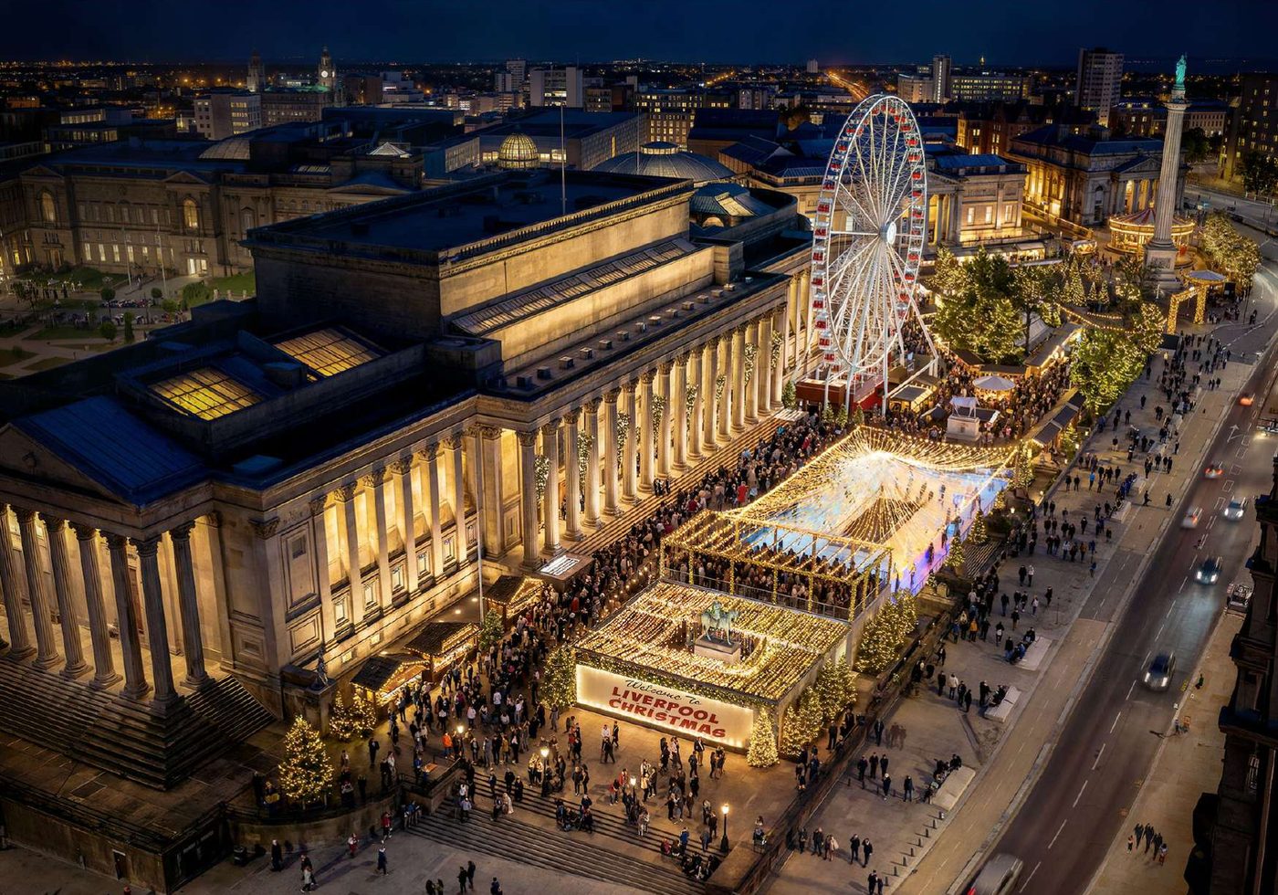 Indicative visualisation of the new Skate St George's ice rink beside St George's Hall in Liverpool