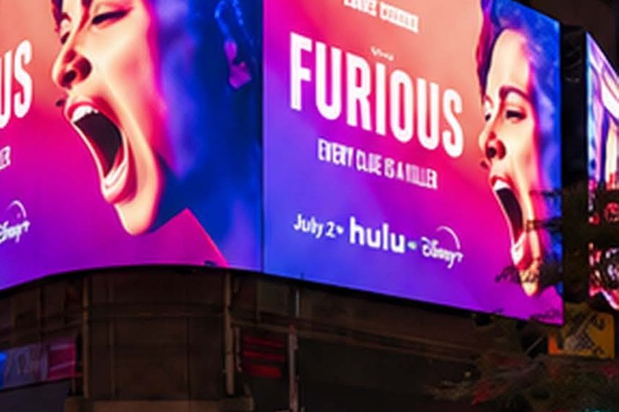 A full-motion digital screen on Broadway, New York